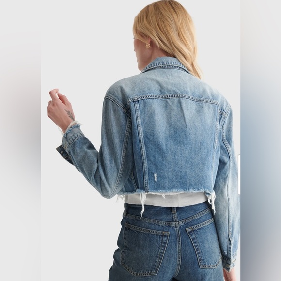 Lucky Brand Cut-Off Trucker Distressed Blue Jean Denim Jacket Women’s Size Large - Picture 7 of 9